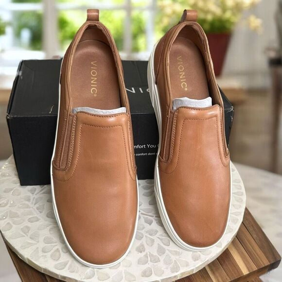 Vionic Kimmie Orthotic Leather Arch Support Slip-On Comfort Casual Sneakers Wome - Picture 4 of 13